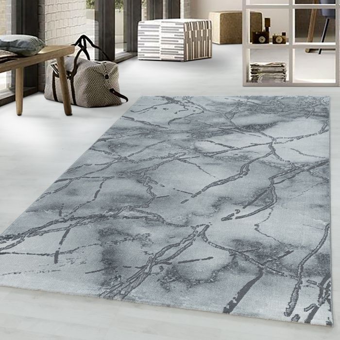 Naxos Marmer tapis poils ras rectangle 140x200cm argent