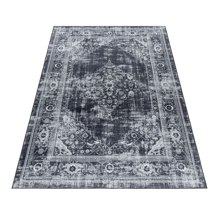 Fiesta Ancien antidérapant tapis tissé à plat rectangle 140x200cm noir