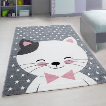 Kids Chaton tapis chambre d'enfant poils ras rectangle 160x230cm roses