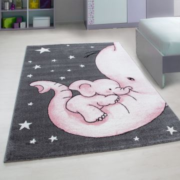 Kids Éléphant tapis chambre d'enfant poils ras rectangle 80x150cm roses