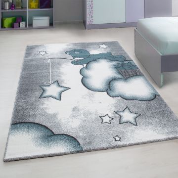 Kids Nuages tapis chambre d'enfant poils ras rectangle 80x150cm bleu