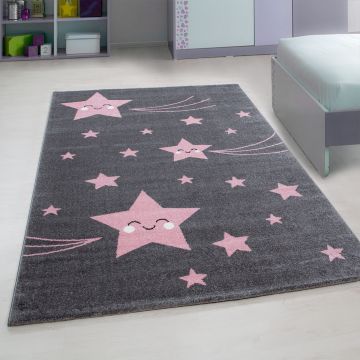 Kids Étoiles tapis chambre d'enfant poils ras rectangle 120x170cm roses