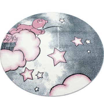 Kids Nuages tapis chambre d'enfant poils ras rond Ø 120cm roses