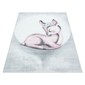 Bambi Cerf tapis chambre d'enfant poils ras rectangle 120x170cm roses
