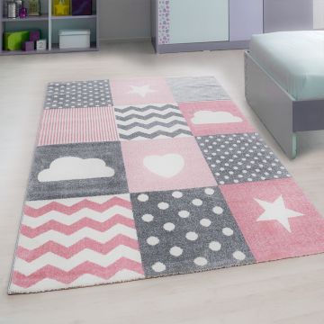 Kids Des Merveilles tapis chambre d'enfant poils ras rectangle 120x170cm roses