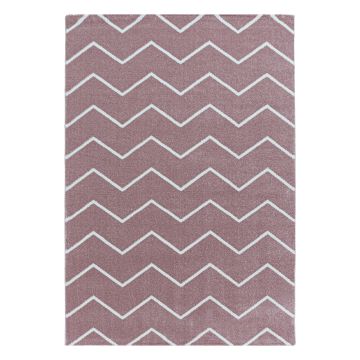 Rio Zigzag tapis poils longs coureur 80x250cm rose