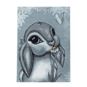 Funny Lapin tapis chambre d'enfant poils ras rond Ø 160cm bleu