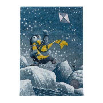 Funny Manchot tapis chambre d'enfant poils ras rond Ø 160cm bleu