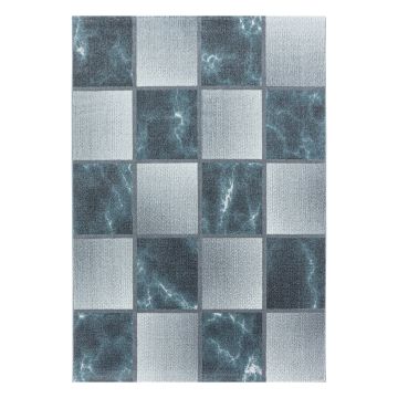 Ottawa Bloc tapis poils ras rectangle 140x200cm bleu