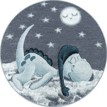 Bambi Dinosaure Endormi tapis chambre d'enfant poils ras rond Ø 160cm bleu 