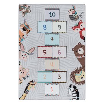 Play Marelle Animaux antidérapant tapis de jeu chambre d'enfant poils court bouclé rectangle 200x290cm gris