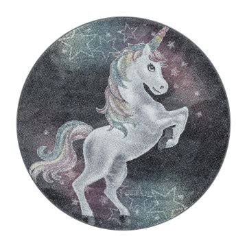 Funny Licorne tapis chambre d'enfant poils ras rond Ø 160cm gris