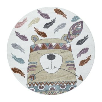 Funny Castor tapis chambre d'enfant poils ras rond Ø 160cm jaune