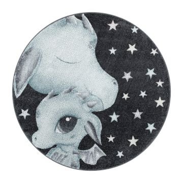 Funny Dragon tapis chambre d'enfant poils ras rond Ø 160cm bleu