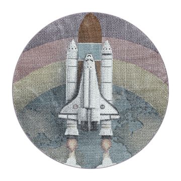 Funny Fusée tapis chambre d'enfant poils ras rond Ø 160cm bleu