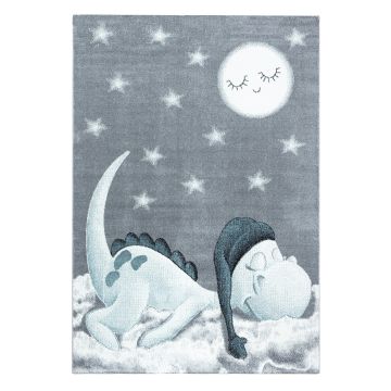 Bambi Dinosaure Endormi tapis chambre d'enfant poils ras rectangle 140x200cm bleu
