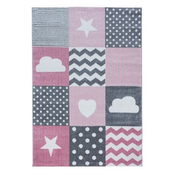 Kids Des Merveilles tapis chambre d'enfant poils ras rectangle 200x290cm roses