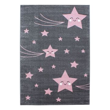 Kids Étoiles tapis chambre d'enfant poils ras rectangle 140x200cm roses