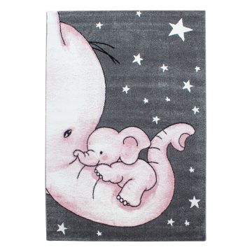 Kids Éléphant tapis chambre d'enfant poils ras rectangle 200x290cm roses