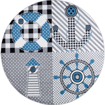 Kids Bateau tapis chambre d'enfant poils ras rond Ø 160cm gris