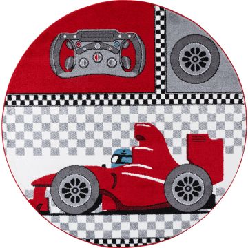 Kids Race Course Formula 1 Voiture tapis chambre d'enfant poils ras rond Ø 160cm rouge