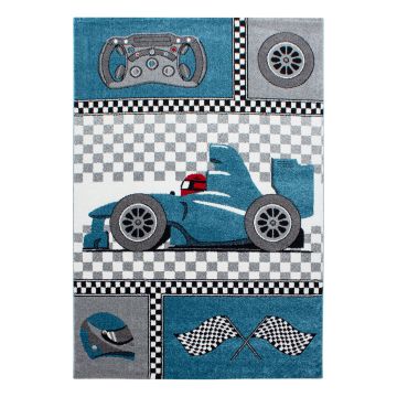 Kids Race Course Formula 1 Voiture tapis chambre d'enfant poils ras rectangle 200x290cm bleu
