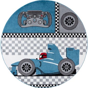 Kids Race Course Formula 1 Voiture tapis chambre d'enfant poils ras rond Ø 160cm bleu