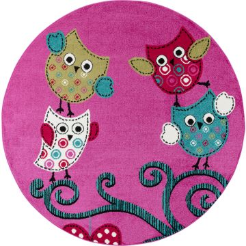 Kids Hiboux tapis chambre d'enfant poils ras rond Ø 160cm lilas