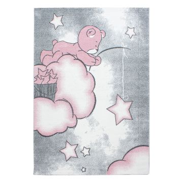 Kids Nuages tapis chambre d'enfant poils ras rectangle 140x200cm roses