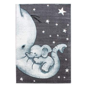 Kids Éléphant tapis chambre d'enfant poils ras rectangle 200x290cm bleu