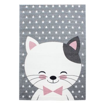 Kids Chaton tapis chambre d'enfant poils ras rectangle 140x200cm roses