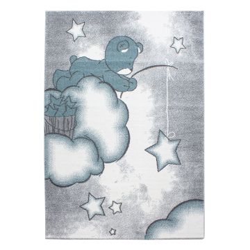 Kids Nuages tapis chambre d'enfant poils ras rectangle 140x200cm bleu