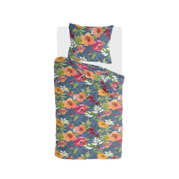 Flowering Peonies dekbedovertrek 140x220cm blauw