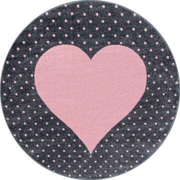 Bambi Cœur tapis chambre d'enfant poils ras rond Ø 120cm roses 