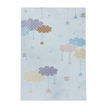 Lucky Nuages tapis chambre d'enfant poils ras rectangle 140x200cm blanc