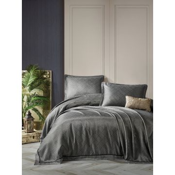 Smart set de couvre-lit 260x250cm polyester avec coussin décoratif et 2 housses de coussin décoratif esta anthracite