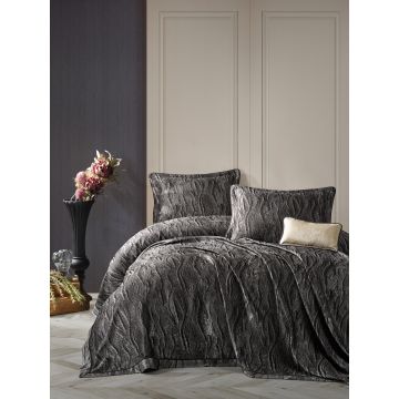 Smart set de couvre-lit 260x250cm polyester avec coussin décoratif et 2 housses de coussin décoratif carita anthracite