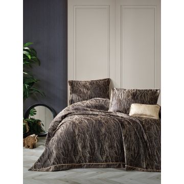 Smart set de couvre-lit 260x250cm polyester avec coussin décoratif et 2 housses de coussin décoratif carita brun