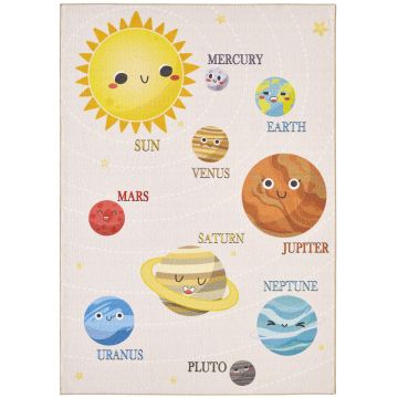 Play Système Solaire tapis enfant antidérapant rectangle 140x200cm beige