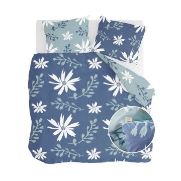 Favorite Flowers dekbedovertrek 200x200cm blauw/jade
