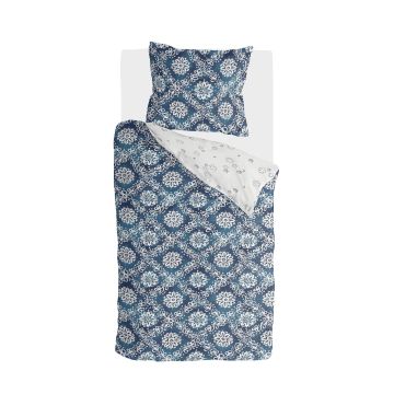 Crossed Flowers dekbedovertrek 135x200cm blauw/off-white