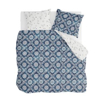 Crossed Flowers dekbedovertrek 200x200cm blauw/off-white