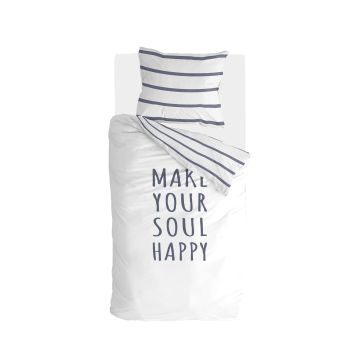 Happy Wake Up dekbedovertrek 140x220cm wit/blauw