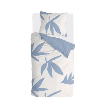 Simple Leaves dekbedovertrek 140x220cm gebroken wit/jeans blauw