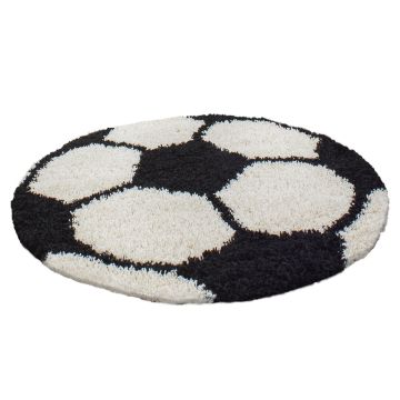 Fun Shaggy football tapis chambre d'enfant poils longs rond Ø 100cm noir