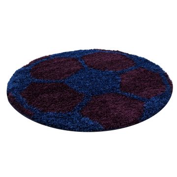 Fun Shaggy football tapis chambre d'enfant poils longs rond Ø 100cm bleu marine