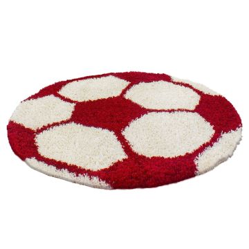 Fun Shaggy football tapis chambre d'enfant poils longs rond Ø 100cm rouge