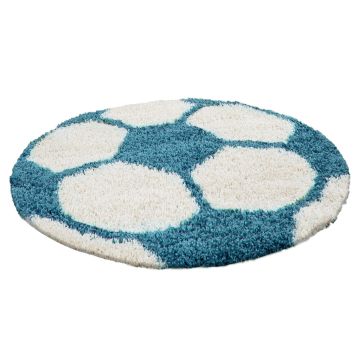 Fun Shaggy football tapis chambre d'enfant poils longs rond Ø 100cm turquoise