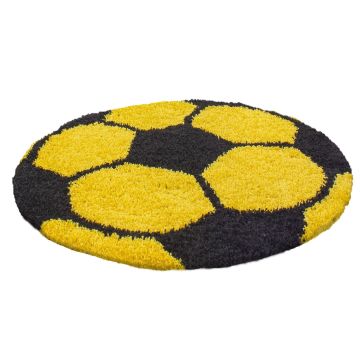 Fun Shaggy football tapis chambre d'enfant poils longs rond Ø 100cm jaune