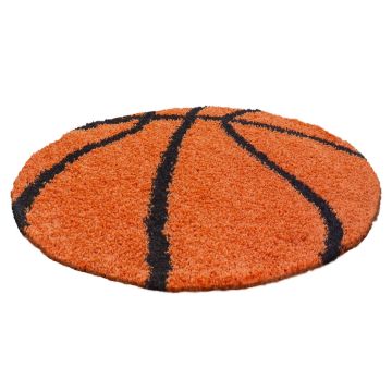 Fun Shaggy basket-ball tapis chambre d'enfant poils longs rond Ø 100cm orange